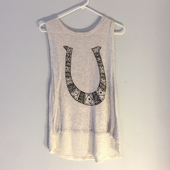 Horseshoe Design Lightweight Loose Fitting Light Gray Tank Top Size Small - Picture 1 of 7